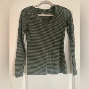 Mossimo Dark Green W/ Black Stripes Long Sleeve